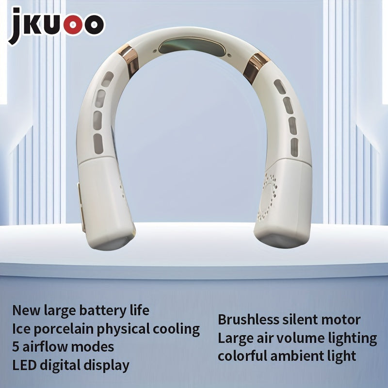 Portable Bladeless Neck Fan with Dual Motors LED Display Hands-Free Rechargeable USB for Travel Outdoor