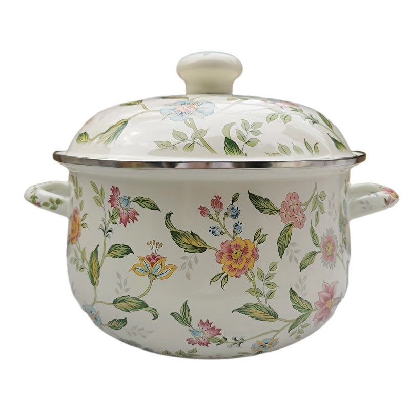 20cm Vintage Enamel Soup Pot with Lid Non-Stick for Pasta and Milk Sauce