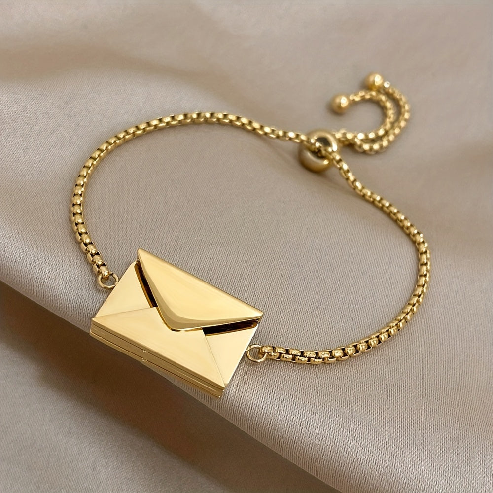 Envelope Pendant Bracelet with Love Letter 18K Gold Plated Stainless Steel Gift for Valentine