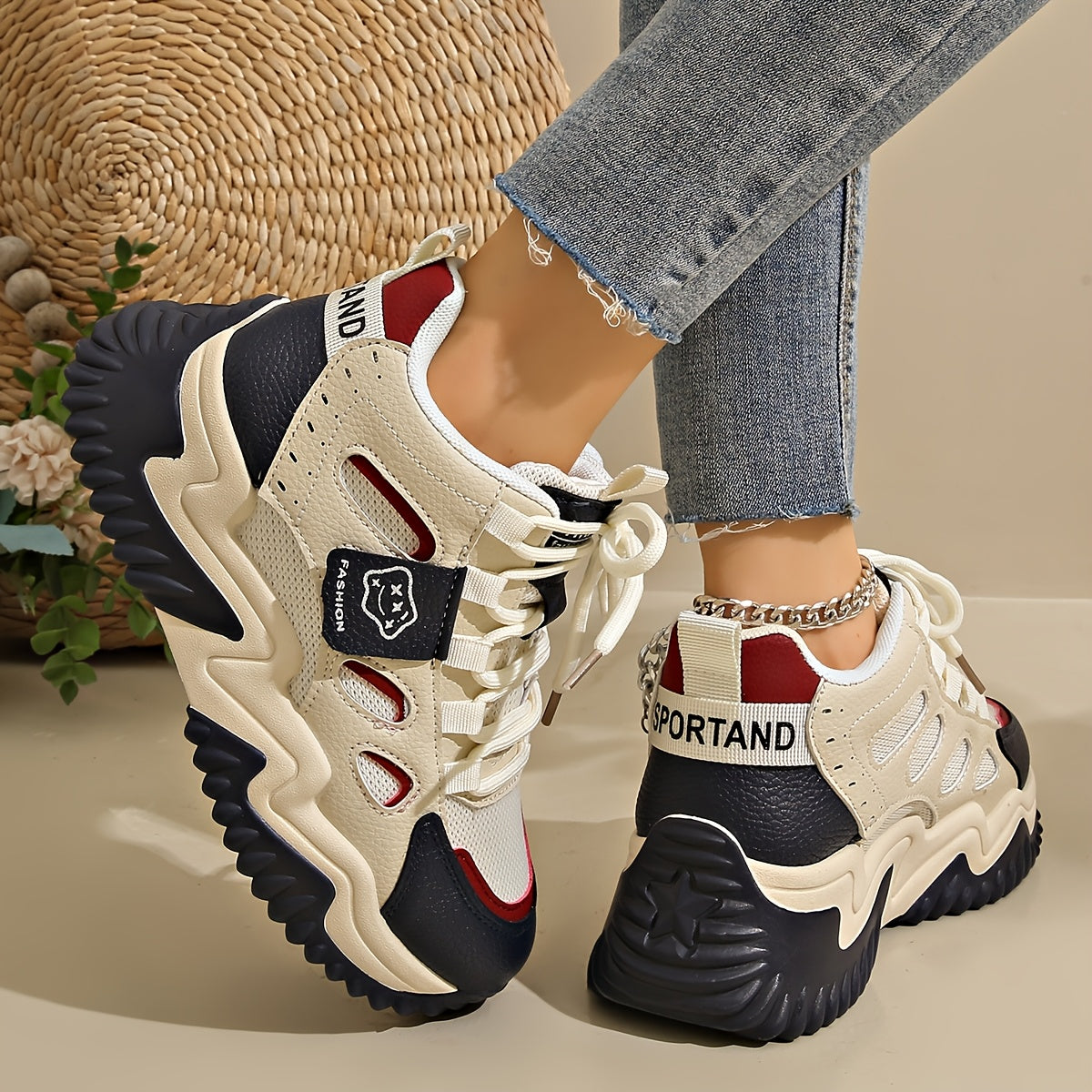 Women’s Casual Mesh Sneakers, Lace-Up, Fabric Upper, Spring Footwear