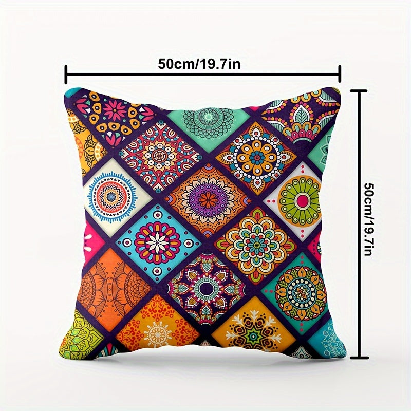 Boho Chic Plaid Throw Pillow Cover with Zipper 100% Polyester Machine Washable Living Room Bedroom Decor