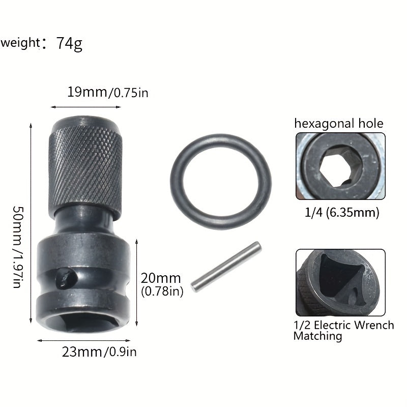 3Pcs Quick Release Power Wrench Adapter Kit 1/2 Inch Square Drive to 1/4 Inch Hex for DIY Projects