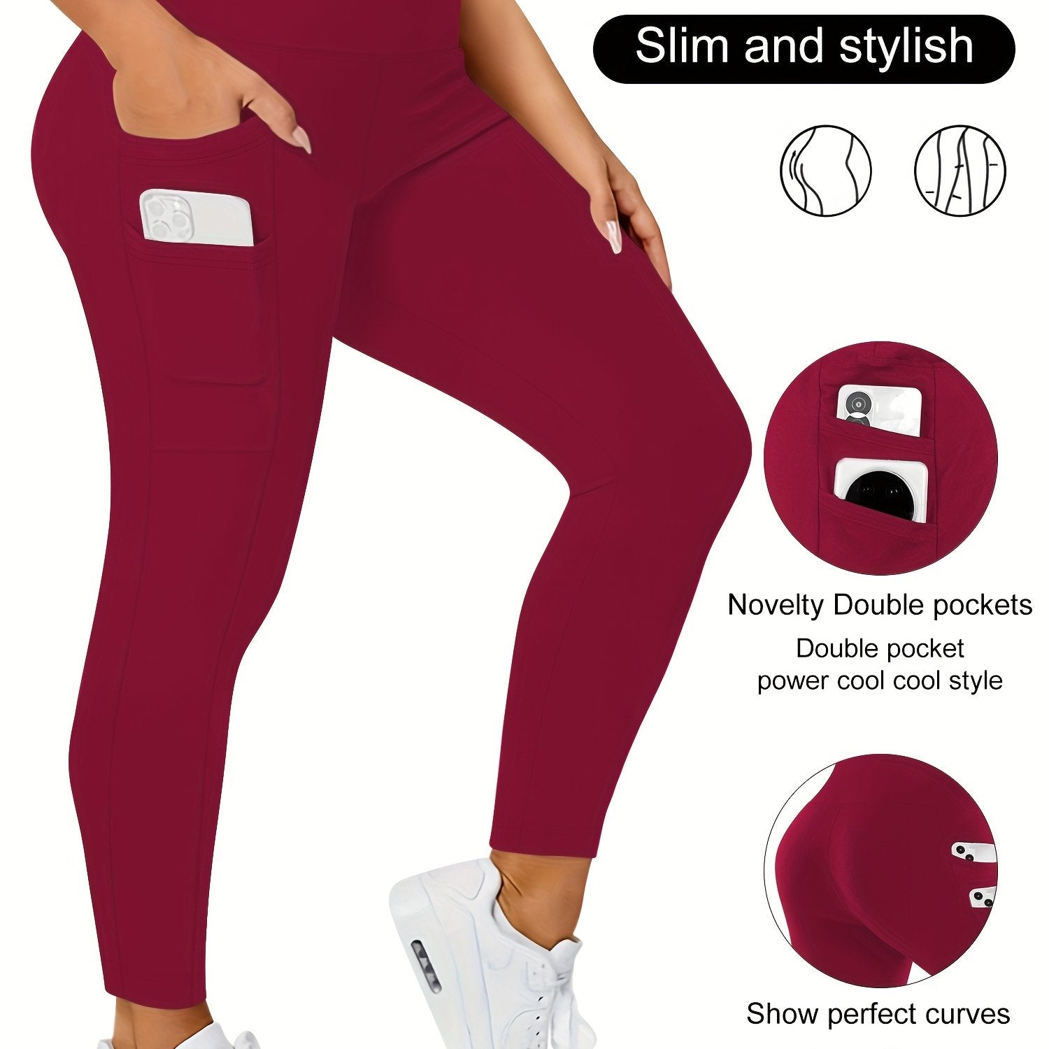 Plus Size High Waist Stretchy Leggings with Pockets for Yoga and Workout