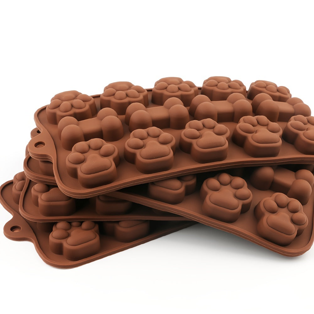 Set of 2 Dog Paw and Bone Silicone Baking Molds Non-Stick Food Grade