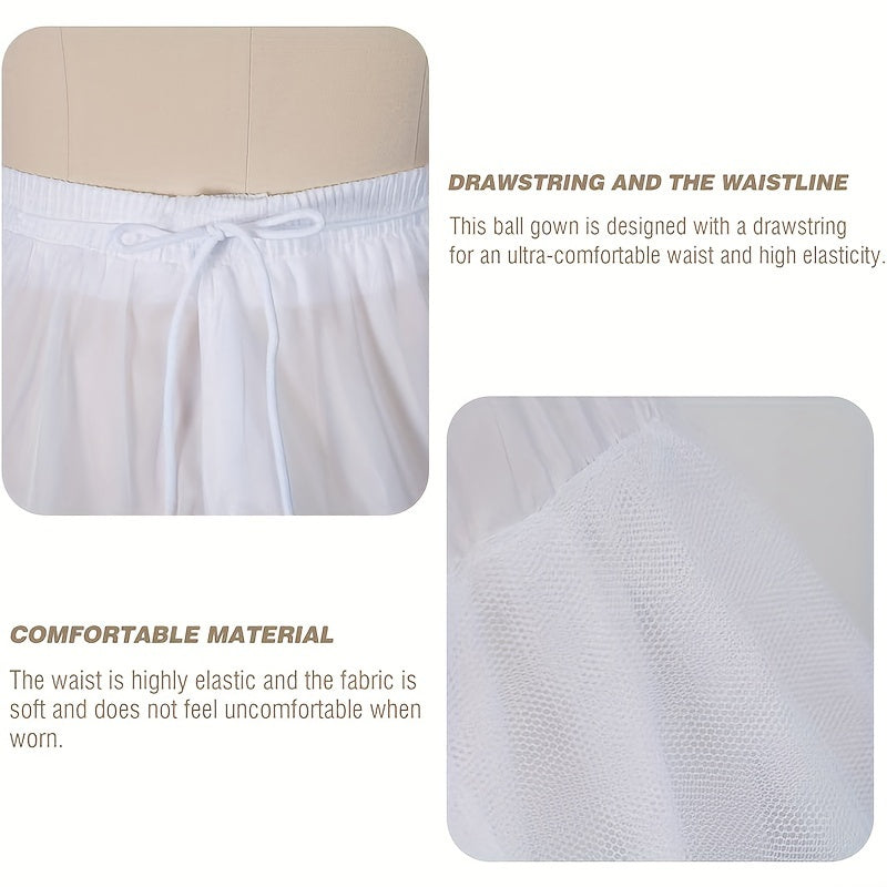 White A-Line Crinoline Petticoat for Bridal Gowns 4 Layers Tulle Waist Adjustable