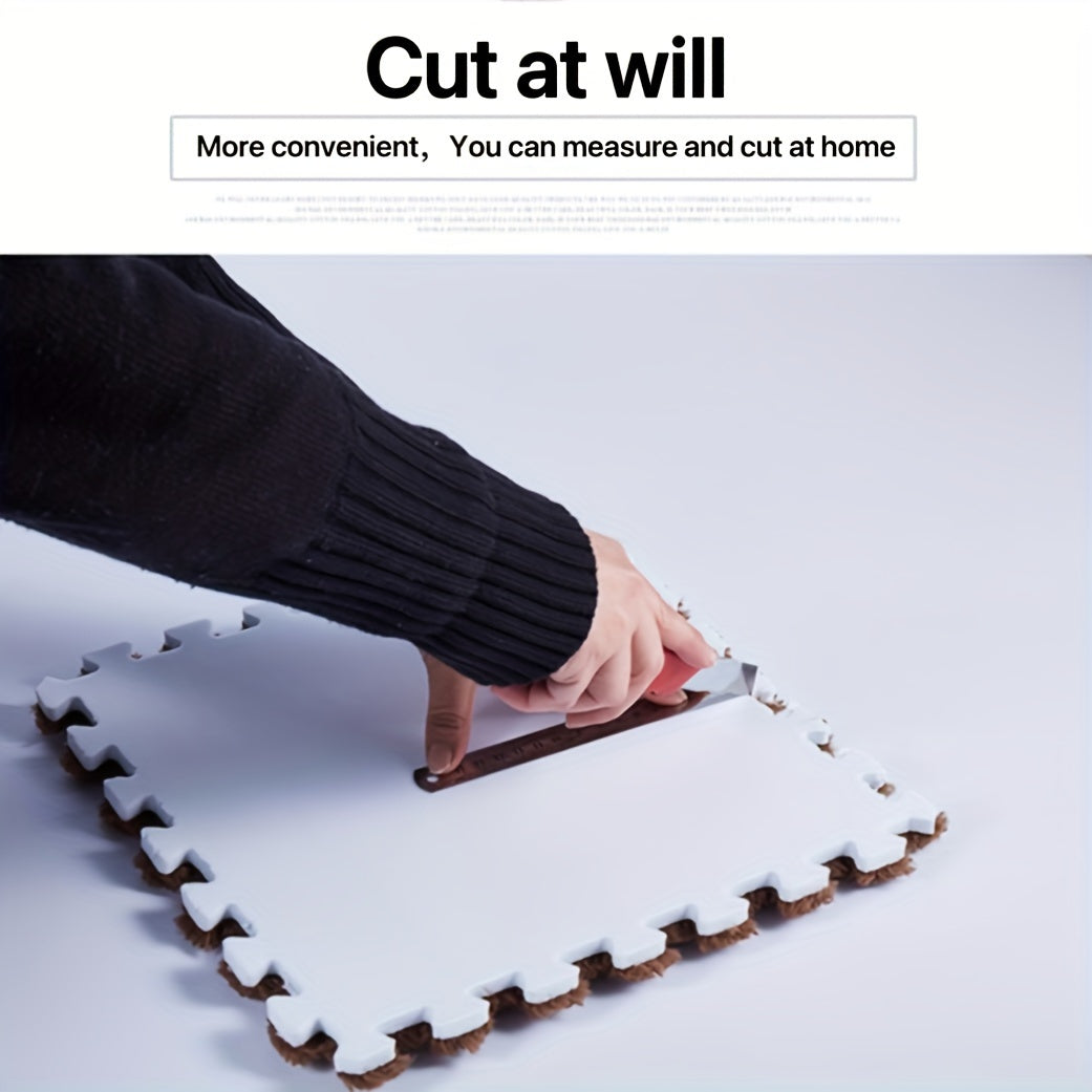 Set of 12 Water-Resistant Plush Interlocking Area Rug Tiles 29.97cm Solid Color