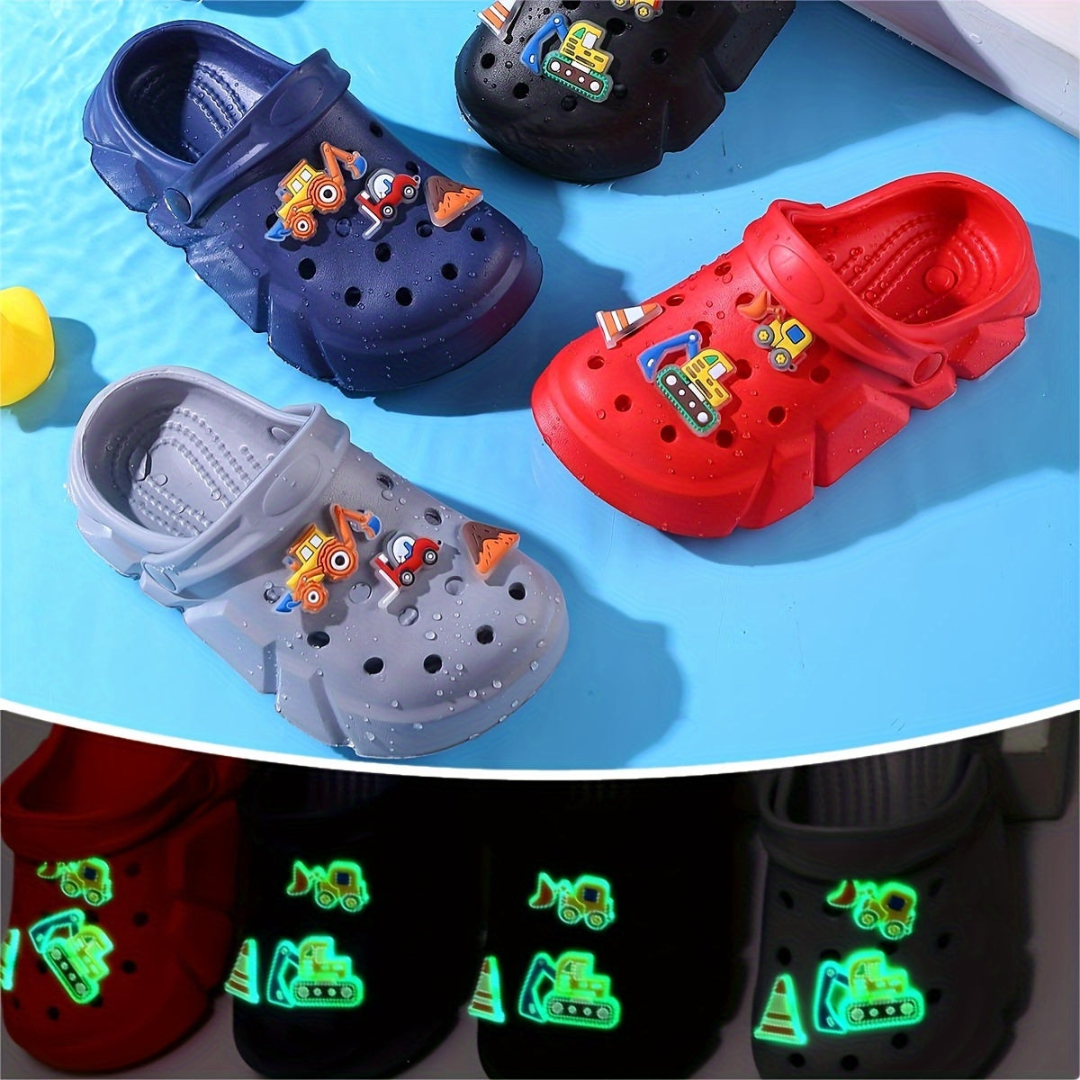 Kids' EVA Clogs for Boys with Excavator Charms Lightweight Anti-Slip Indoor Outdoor