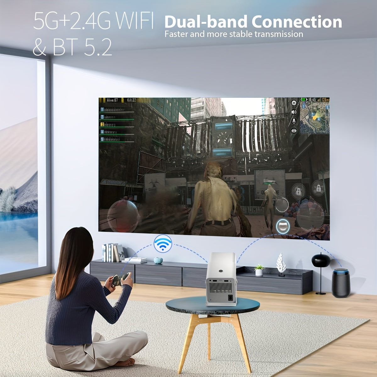 Mini Portable 4K Wi-Fi Projector with 260ANSI Brightness, 180° Rotation