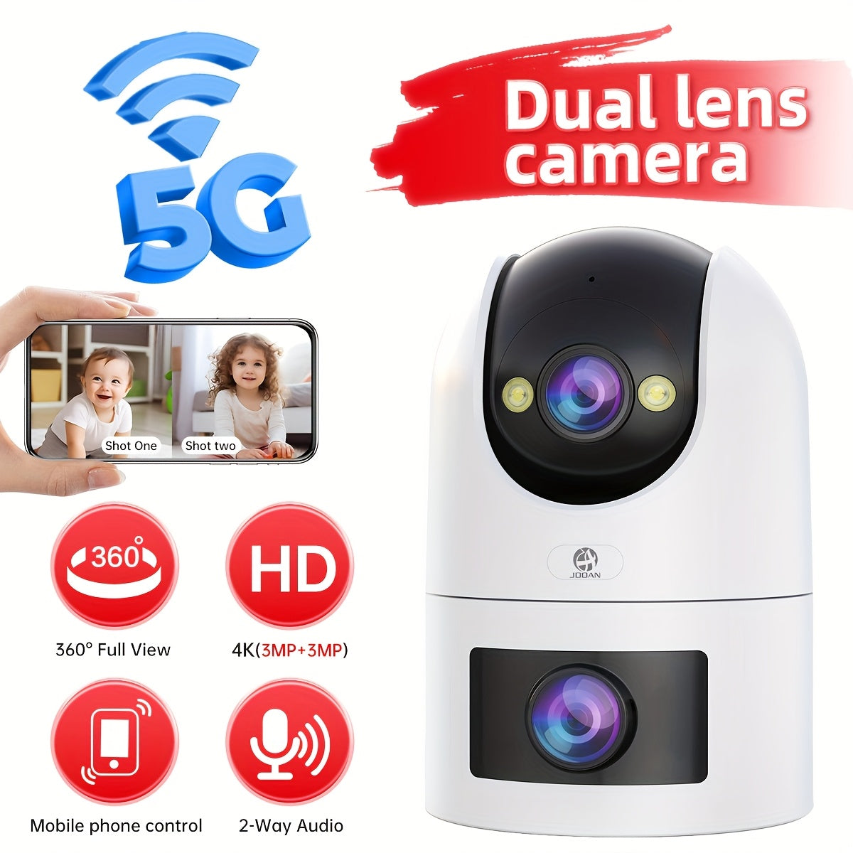 4K PTZ Security Camera with Night Vision and WiFi Dual Lens Video Monitor