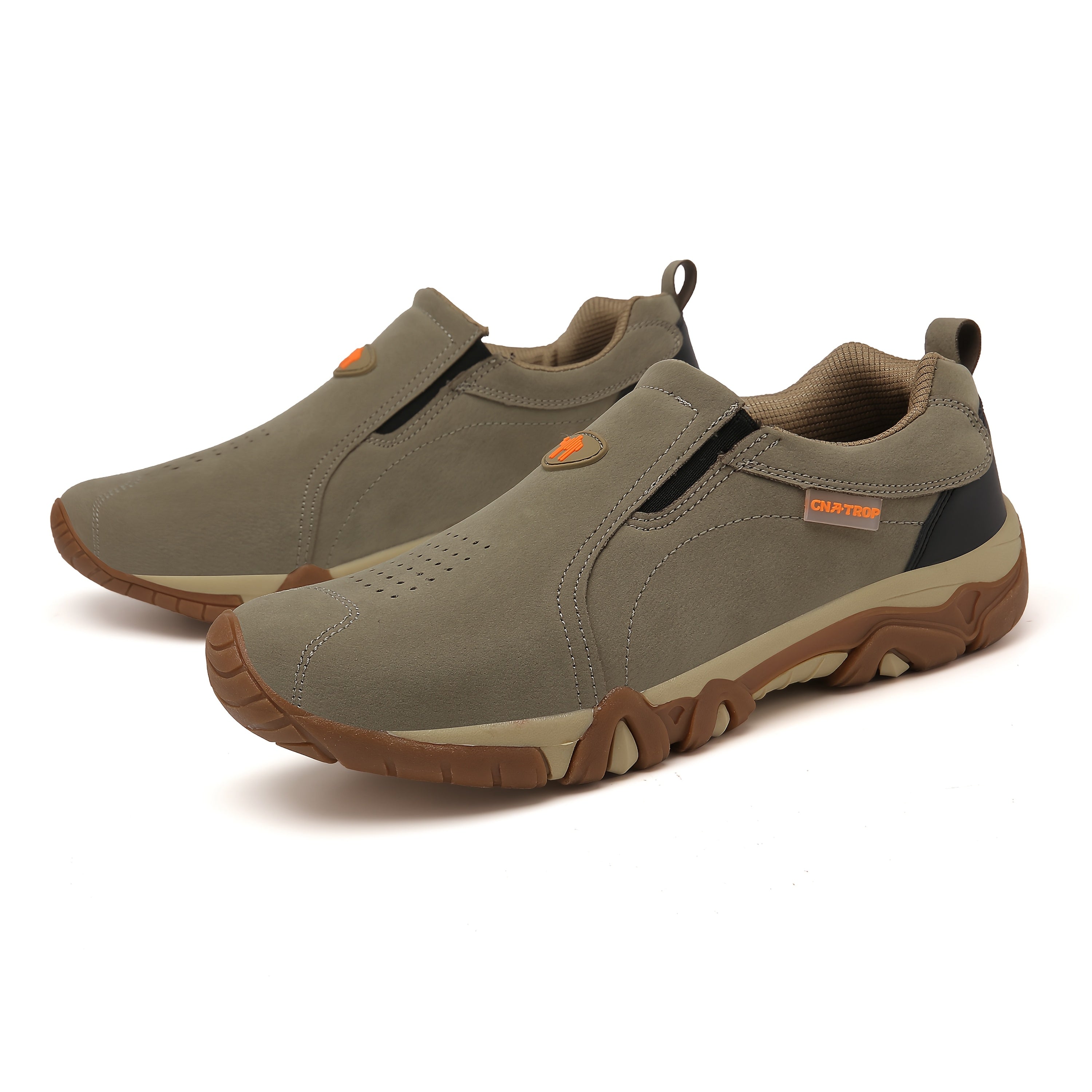 Men's Slip-On Casual Shoes Striped Brown Gray Non-Slip Breathable Low-Top for Hiking Daily