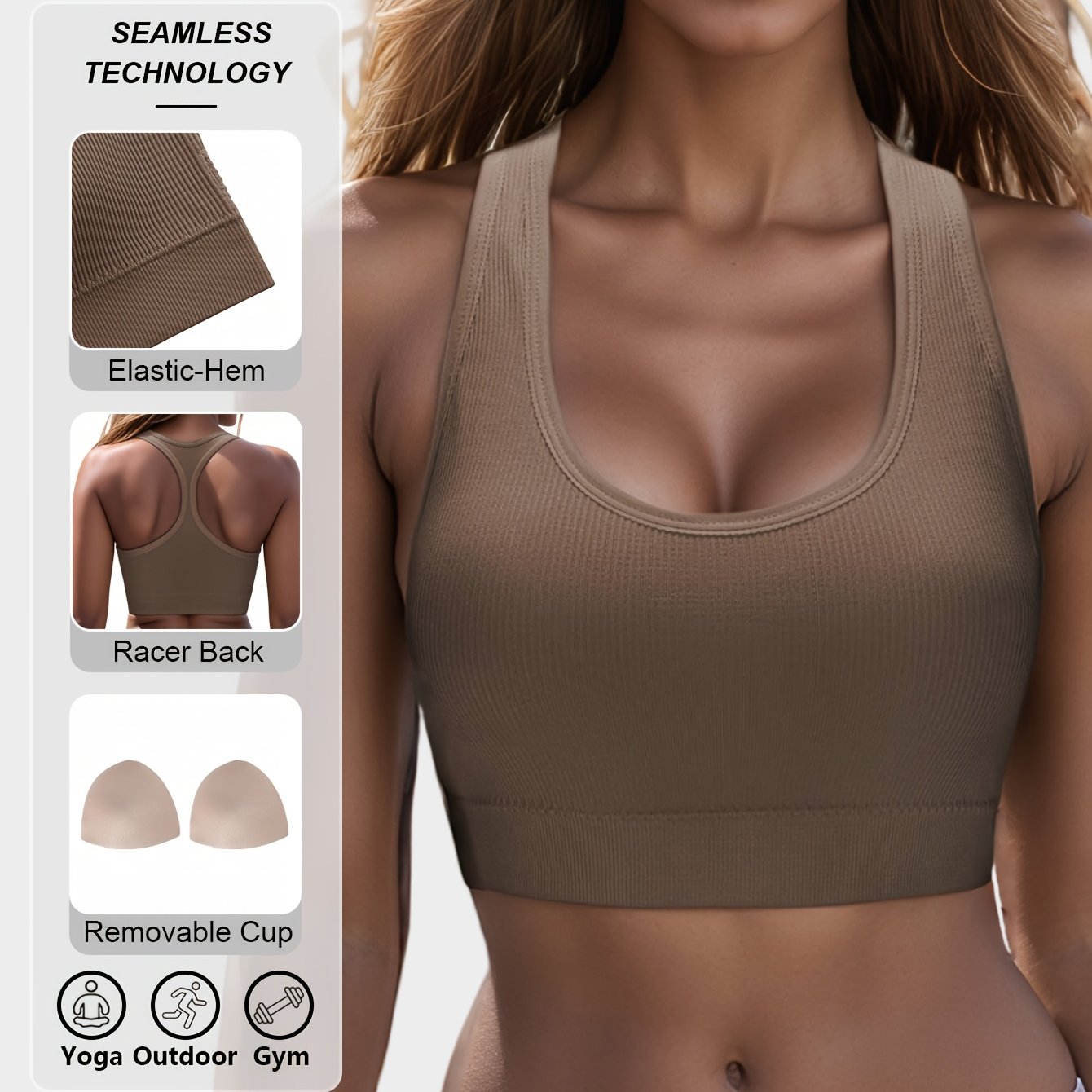 Lianshengfa yuqori elastik sport brassi intensiv mashg'ulotlar uchun, tikuvsiz va zarbaga chidamli, nafas olish uchun poyabzal dizayni bilan.