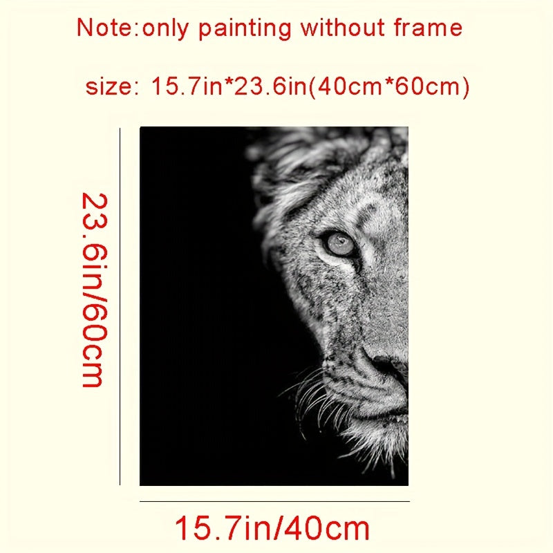 African Lion Wall Poster Set Frameless Canvas Art Black and White 15.7x23.6 Inches