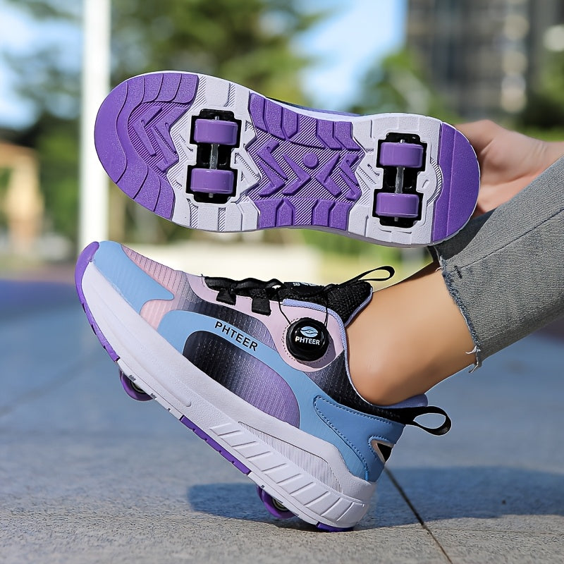 Kids Roller Skates for Boys and Girls All-Season Stripes Low Top PU and Fabric