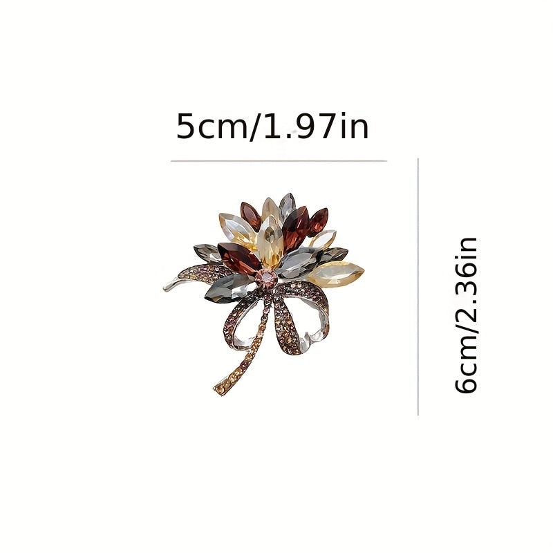 Retro Crystal Floral Brooch Multicolored Glass Statement Pin Irregular Design