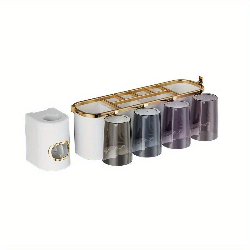 Wall-Mounted Plastic Toothbrush Holder with Toothpaste Squeezer Bathroom Organizer