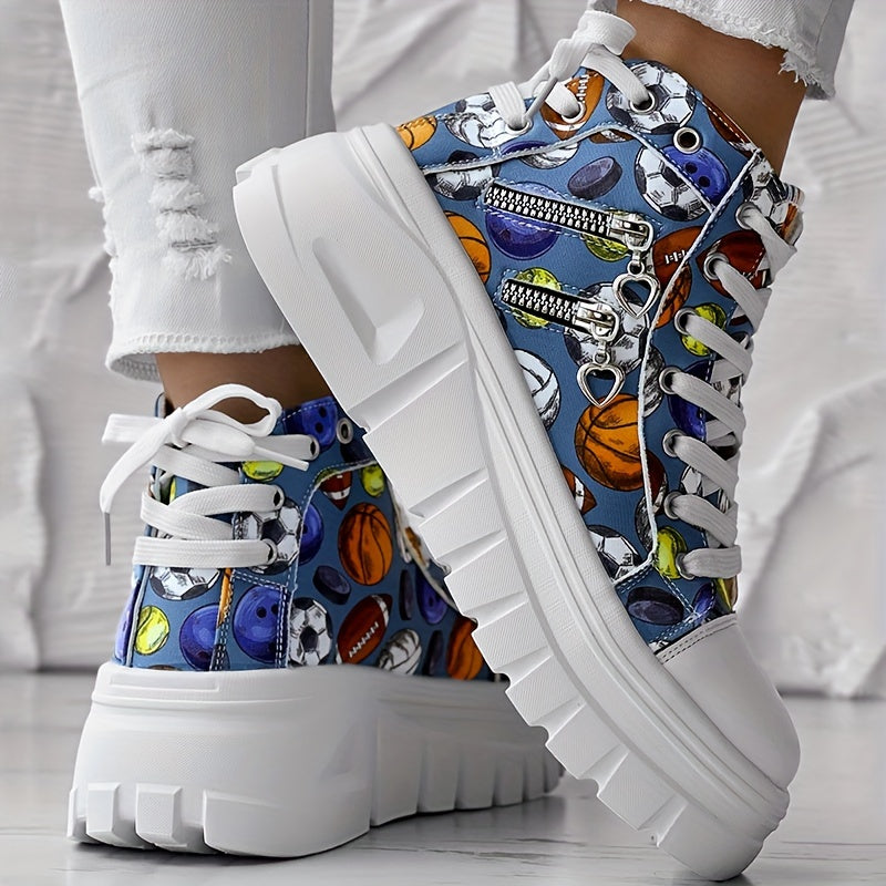 Women's Mid-Top Rainbow Heart Sneakers with Chunky Rubber Sole