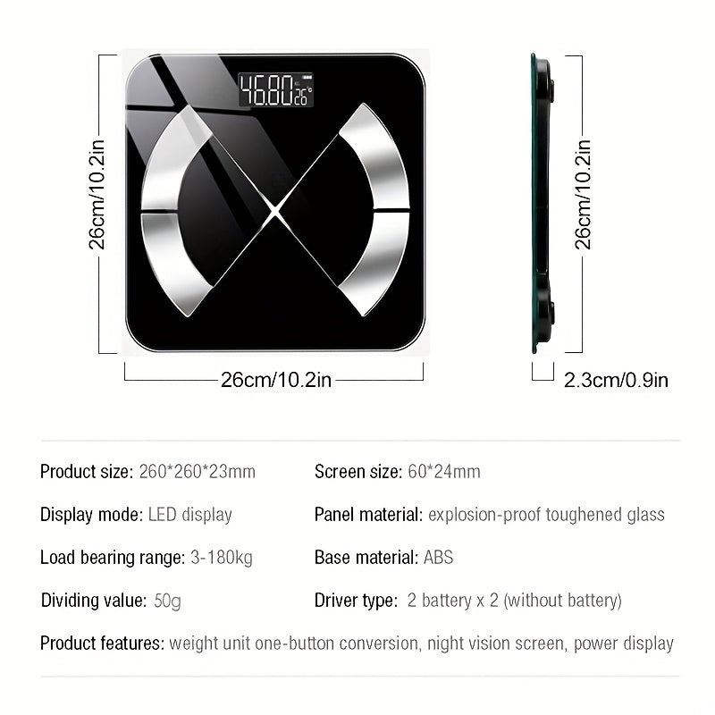 Wireless Smart LED Scale with App Connectivity Battery Powered Weight Tracking Personal Care Electronics