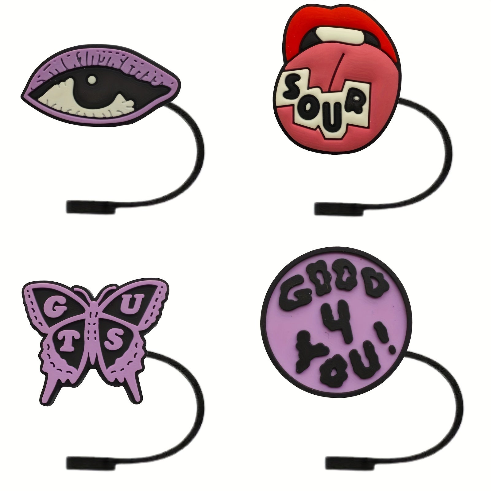 Set of 4 Straw Covers for 30oz and 40oz Tumblers with Fun Designs for Parties