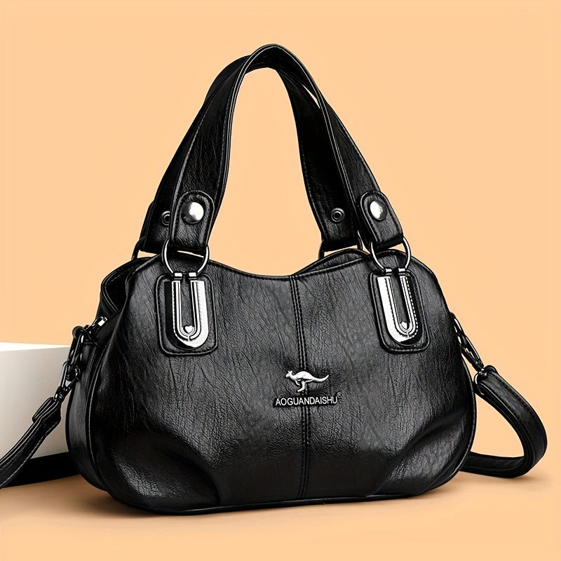 Women's Black PU Handbag with Crossbody and Shoulder Strap