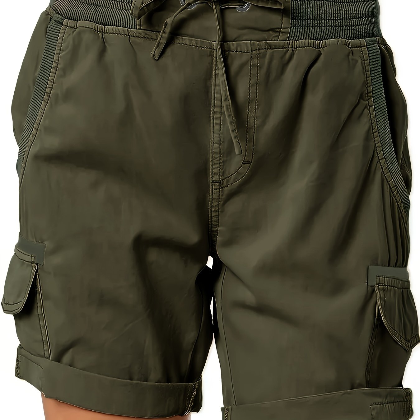 Plus Size Women's Black Cargo Shorts With Drawstring Waist