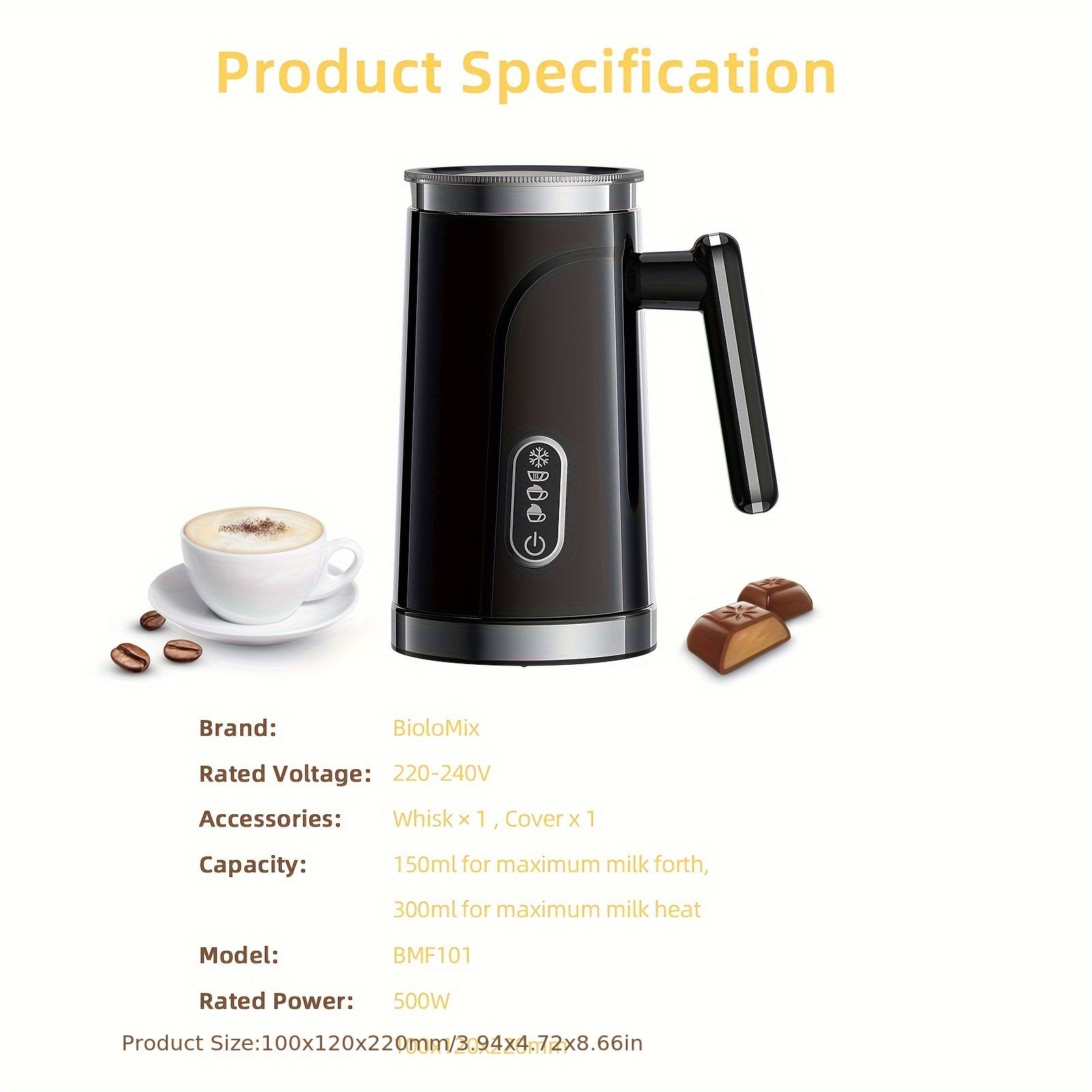 4-in-1 Automatic Milk Frother Black Stainless Steel for Coffee and Latte Art