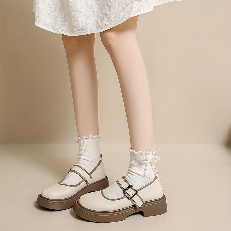 Women's Mary Jane Flats All-Season Comfortable Leather Leather with Buckle Straps