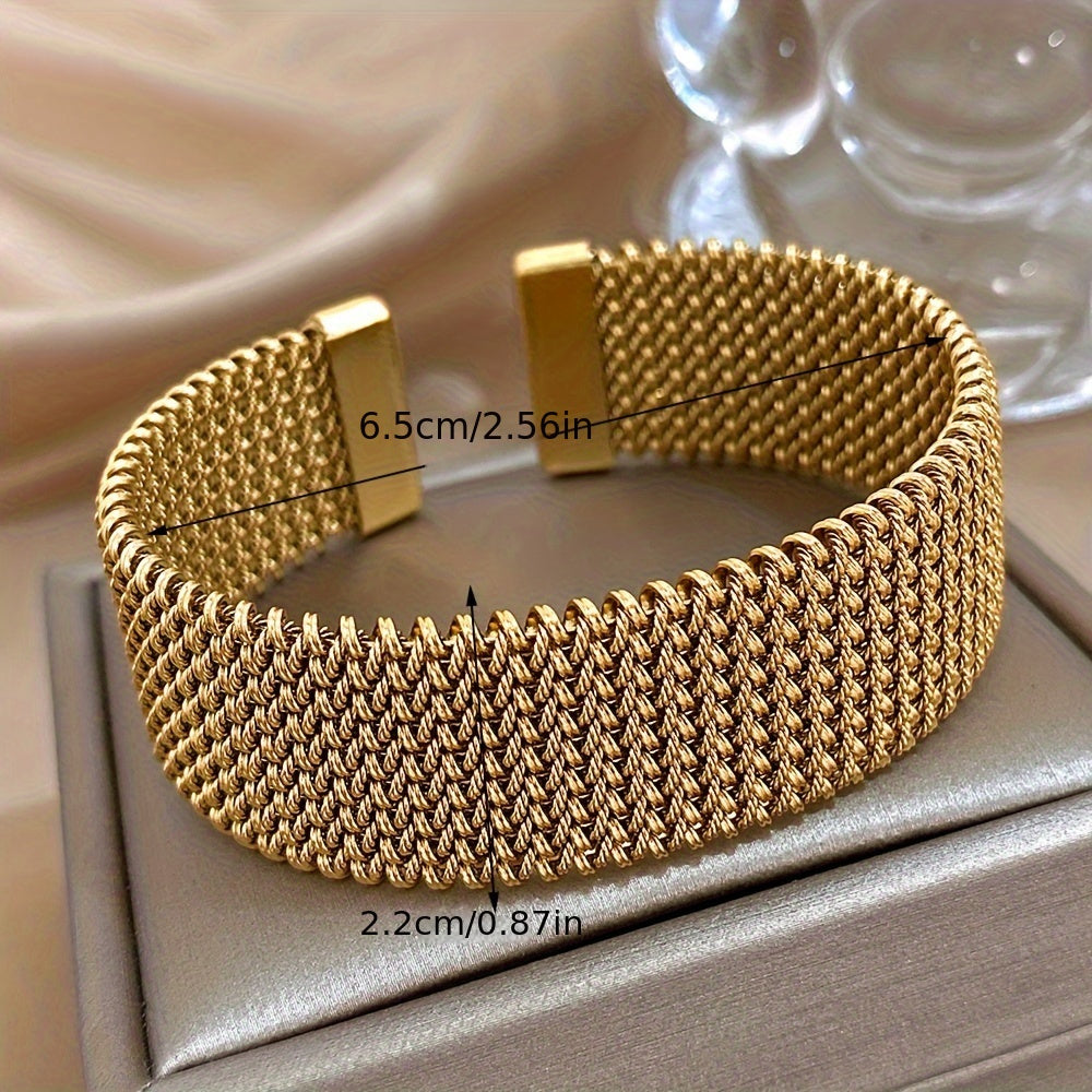 Woven Stainless Steel Bracelet with Gold Plating for Men and Women Stylish Jewelry