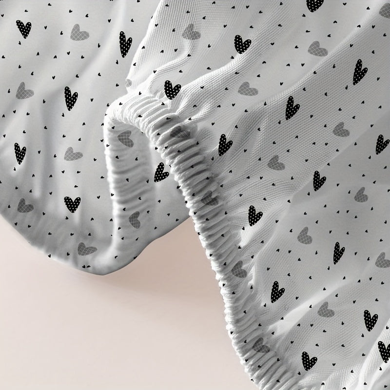Soft Heart Print Fitted Sheet Deep Pockets Bed Bedroom Guest Room