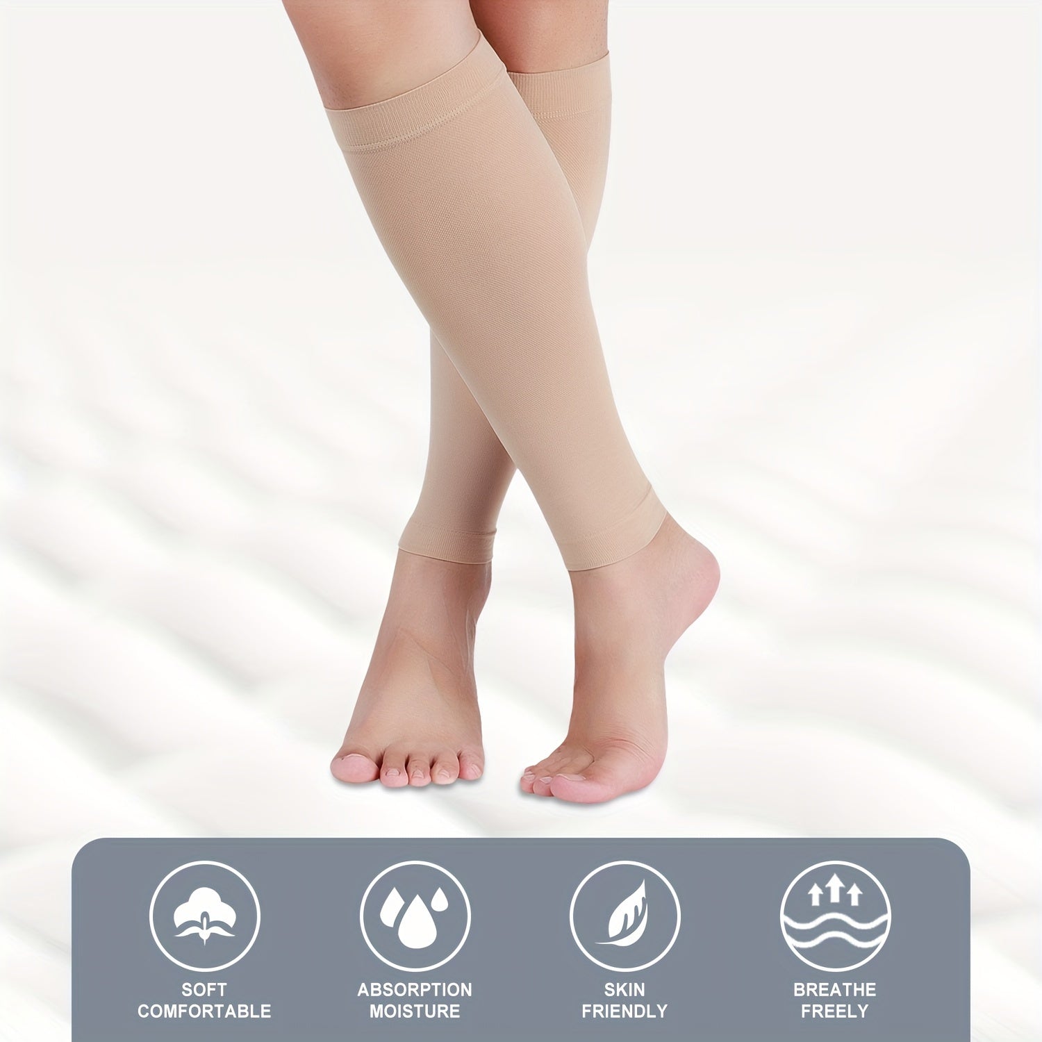 Unisex Nylon Spandex Leg Compression Sleeves 20-30mmHg Breathable Non-Slip