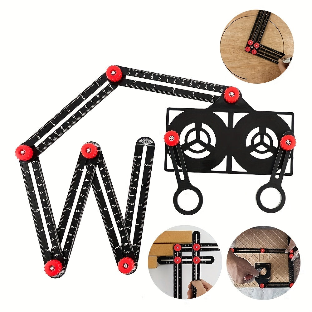 6-Fold Aluminum Alloy Angle Ruler Measuring Tool with Perforated Template and Drill Guide