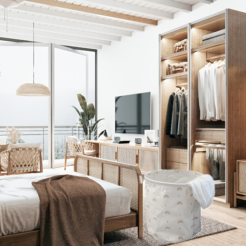 Cesta de ropa plegable con asas, diseño arcoíris, cesta de poliéster para almacenamiento de ropa