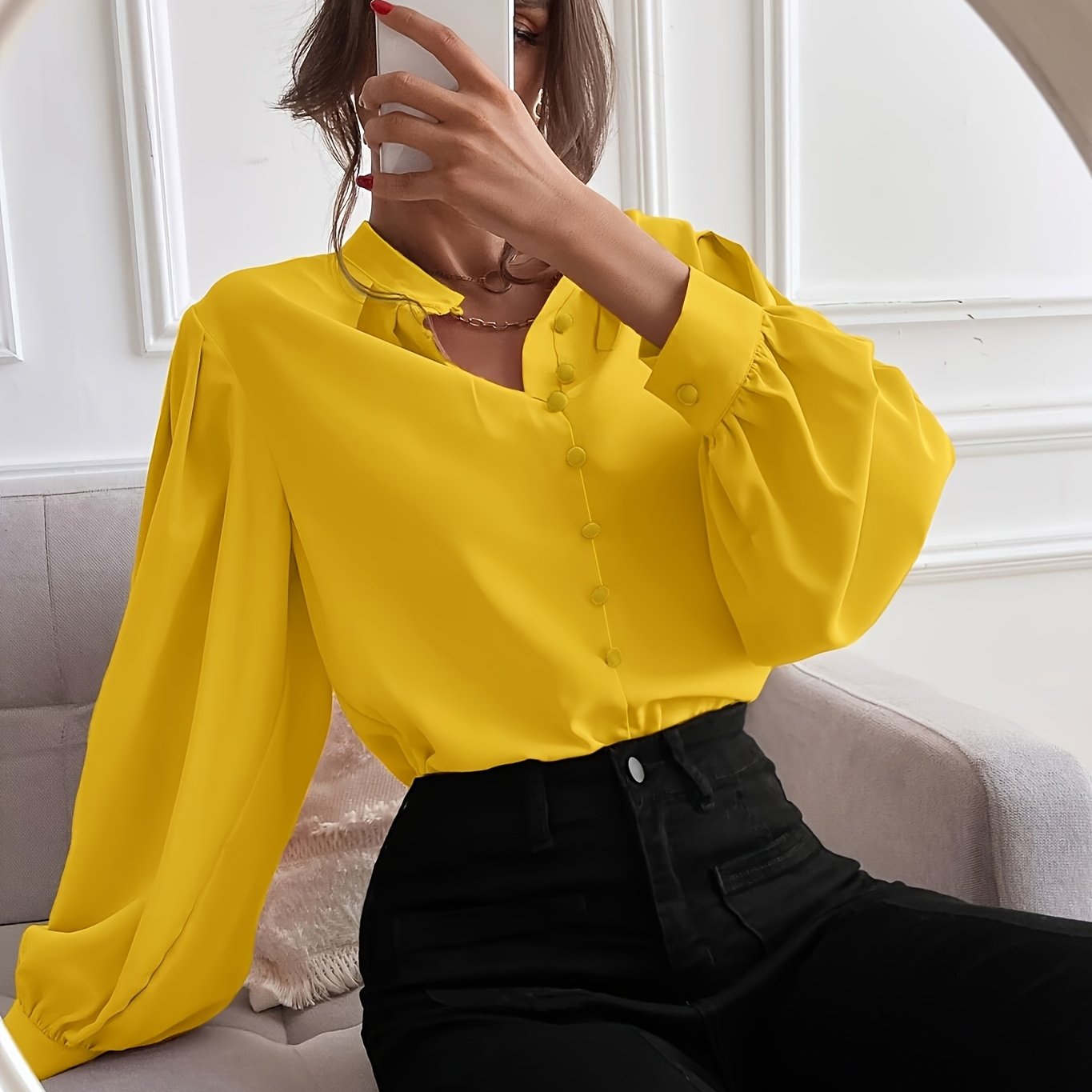 Women's Plus Size Woven Shirt Casual Short Sleeve Polyester Blue