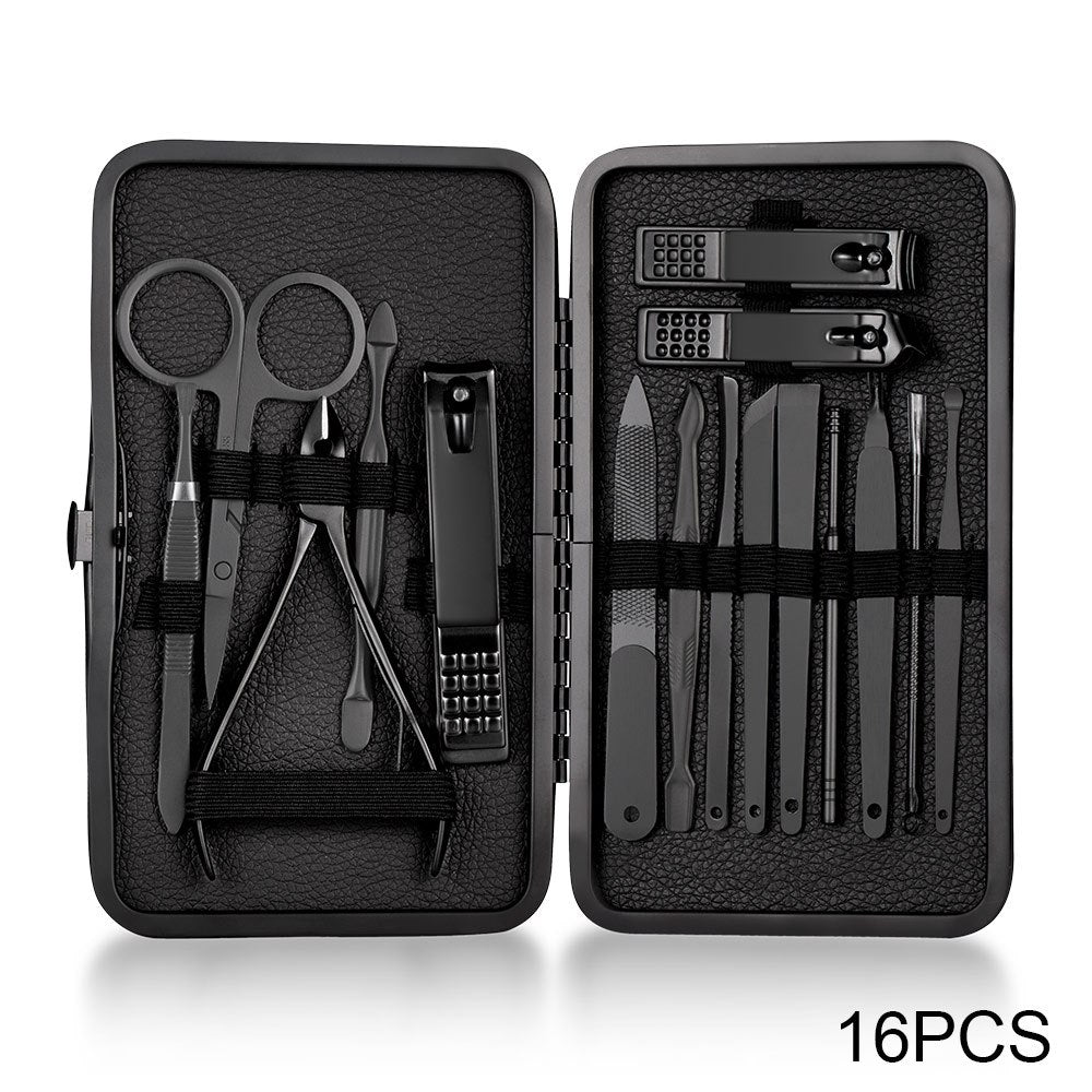 7Pcs Male Black Stainless Steel Manicure Set for Hands Feet Face Care