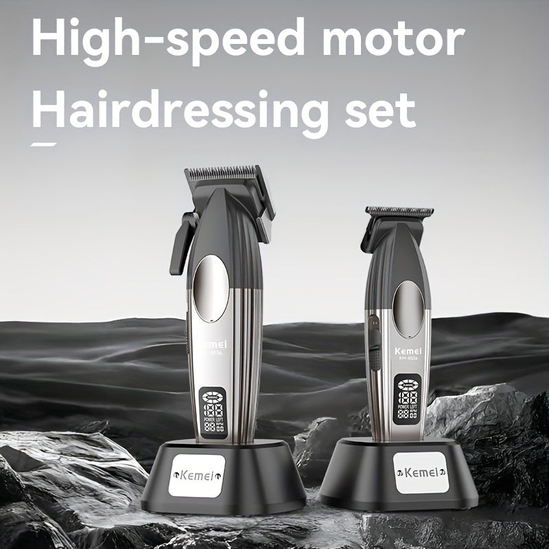 Electric Hair Clipper Set for Men High-Speed Motor LED LCD Display Metal Body