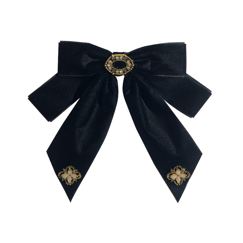 Elegant Velvet Bow Tie Brooch Pin with Rhinestone Accents - Perfect accessory for dress uniforms and formal wear