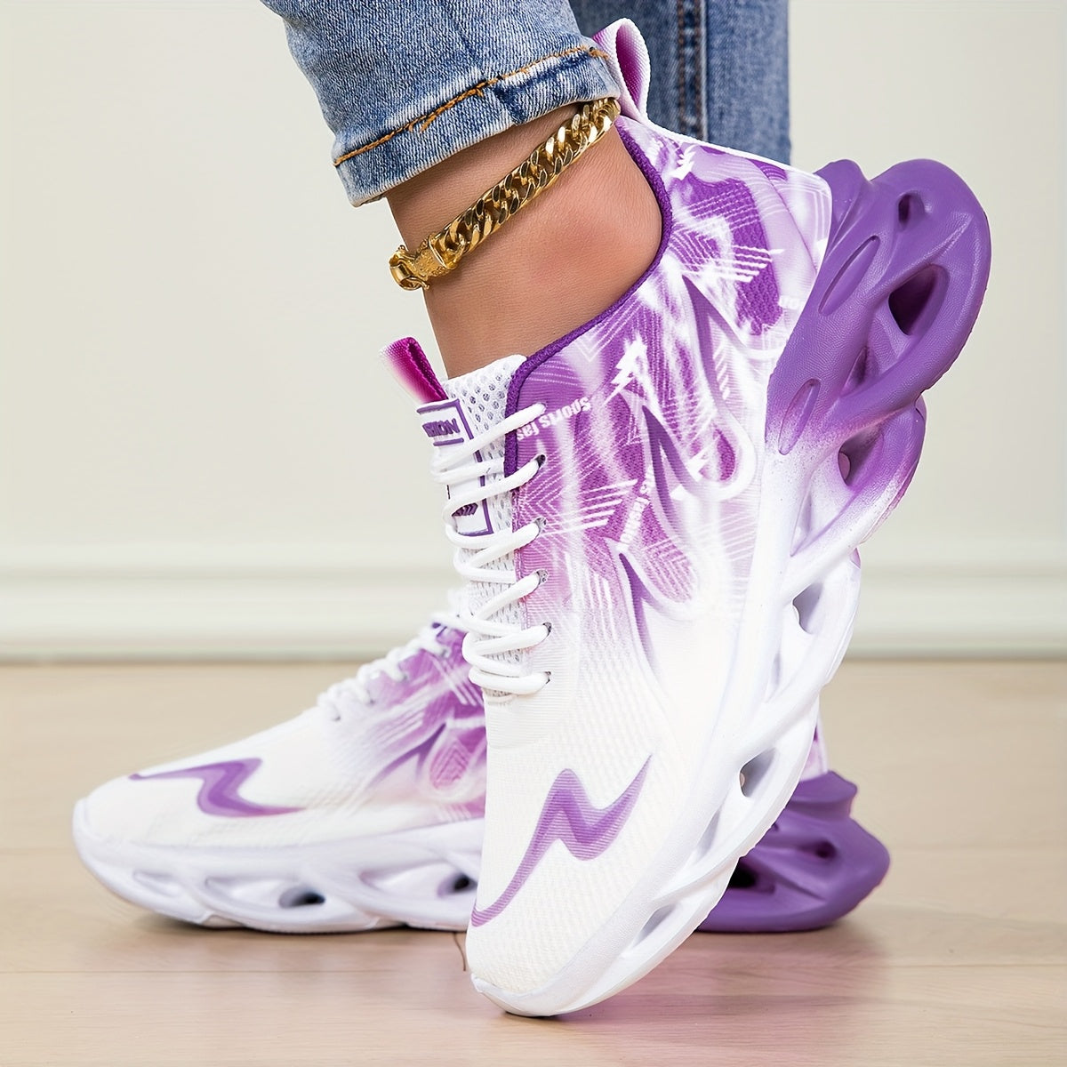 Women’s Gradient Flame Running Shoes Breathable Knit Upper EVA Sole Athletic Sneakers