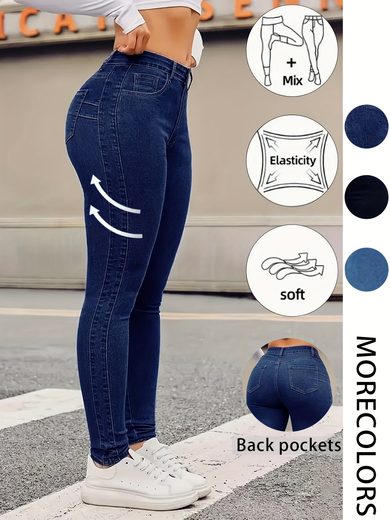 Women's Plus Size Elastic Skinny Jeans Solid Color Casual Pants