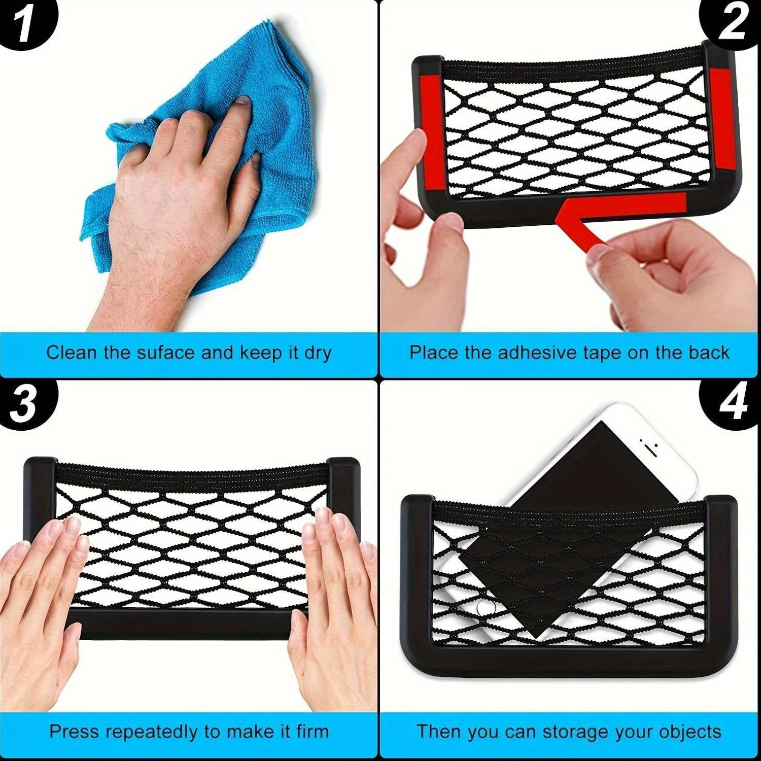 Organizador de red de almacenamiento lateral para asientos de coche para bolsos, teléfonos y accesorios