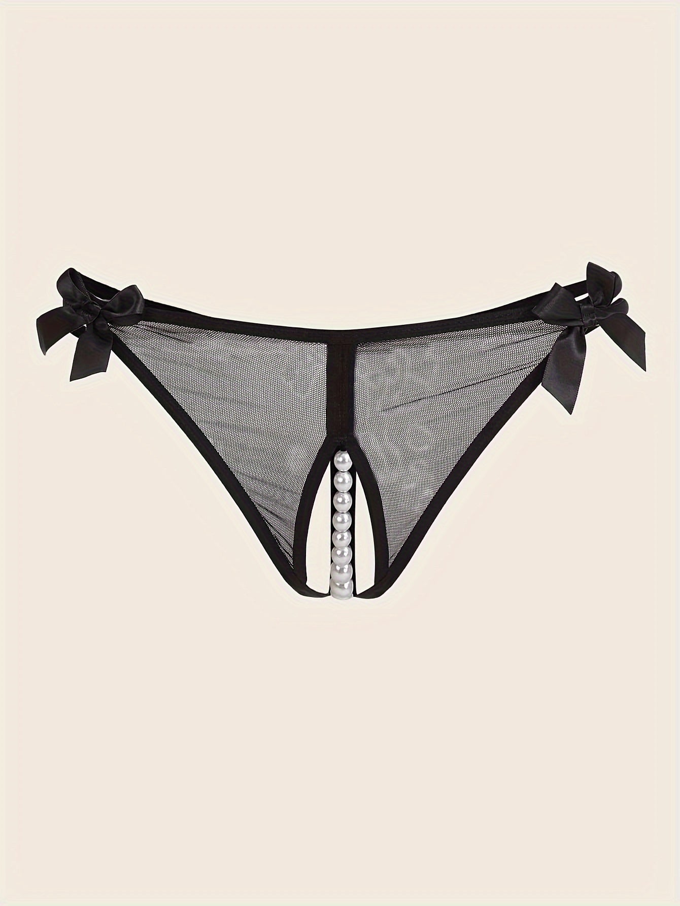 Women's Black Lace Triangle Underwear with Bow Detail