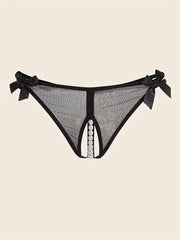 Women's Black Lace Triangle Underwear with Bow Detail