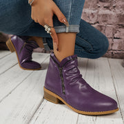 Women's Purple Ankle Boots with Side Zippers Chunky Heel All Seasons