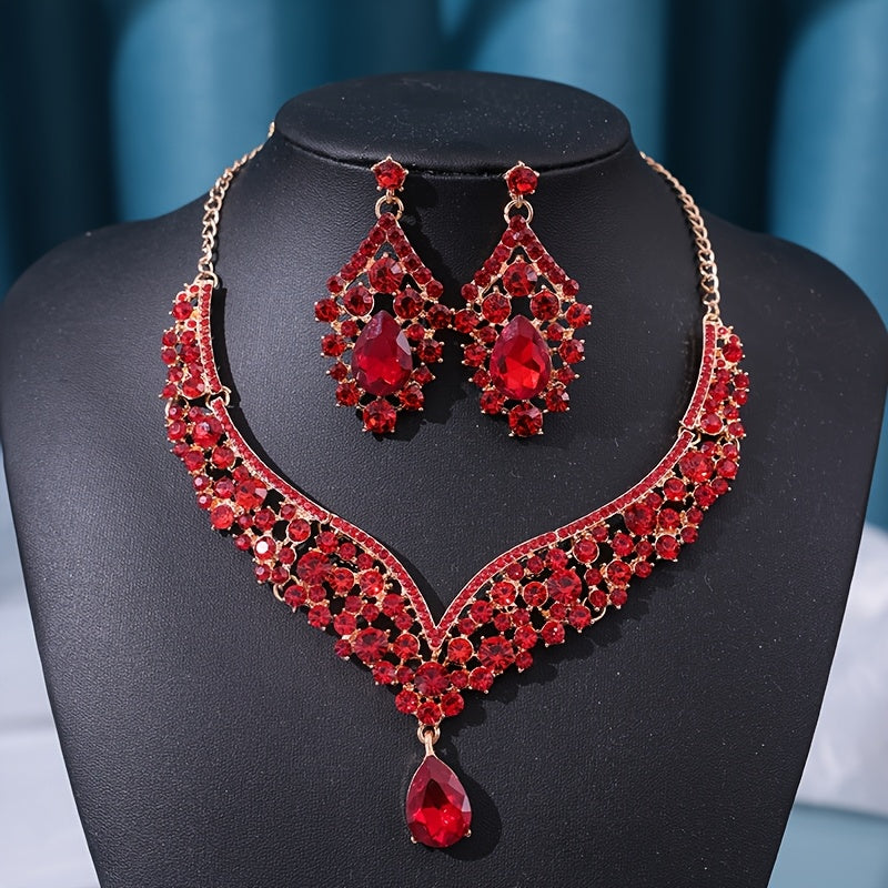 Conjunto de joyería nupcial, corona de pedrería, collar y pendientes para bodas, promesas y fiestas
