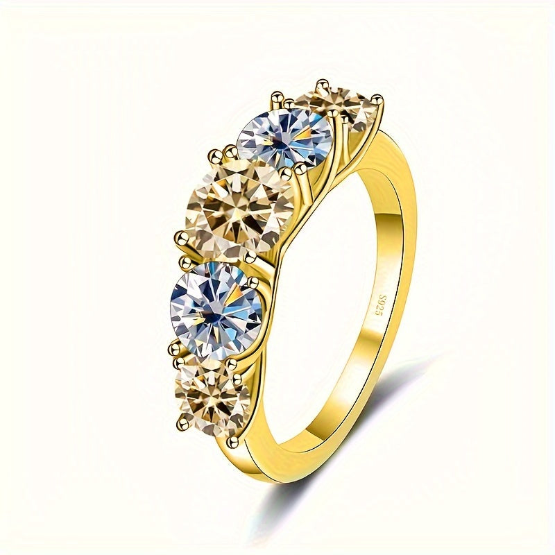 Ladies Moissanite Engagement Rings Set in Silver with Gold Plating for Wedding or Promise