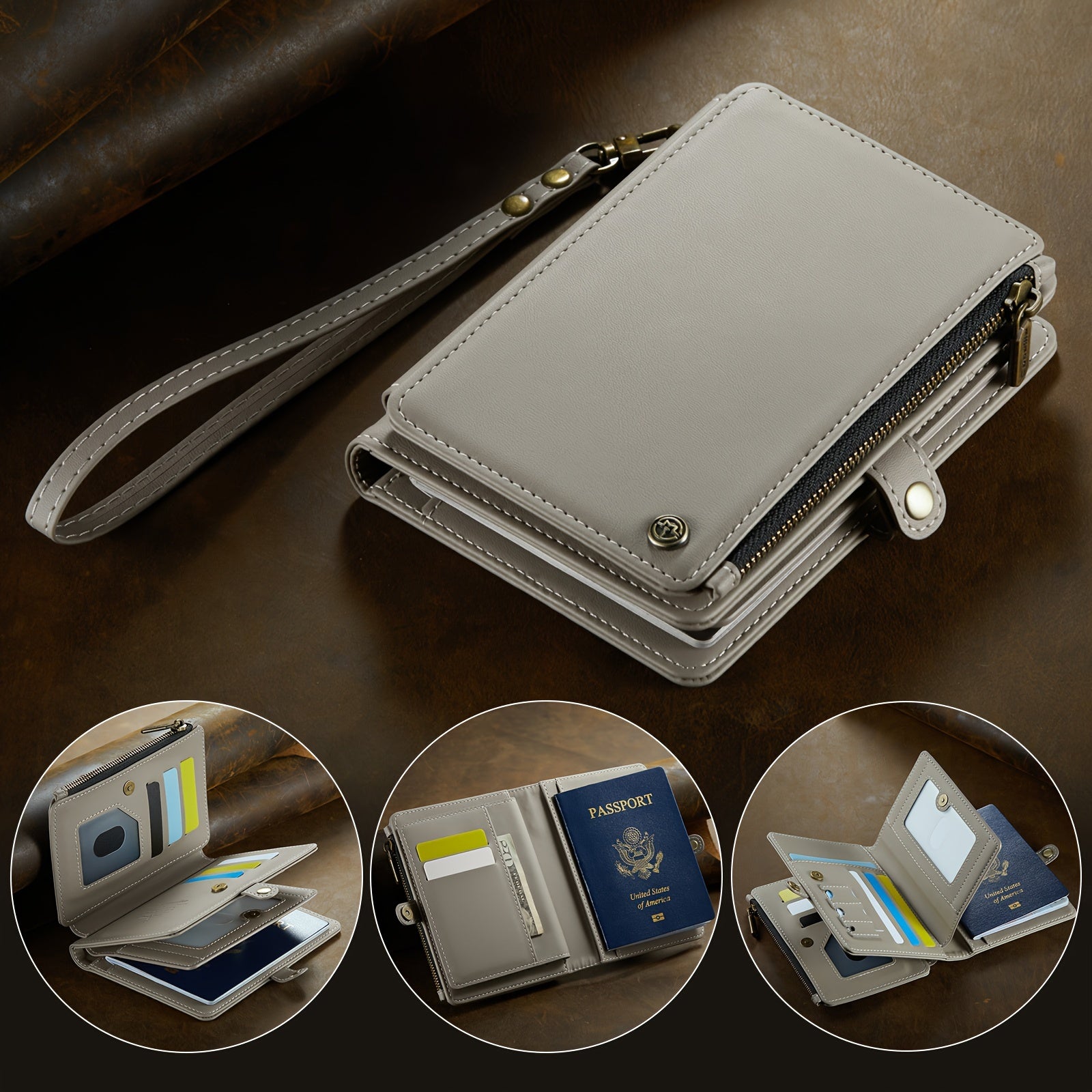 Faux Leather Passport Organizer with Zipper Coin Purse 11 Card Slots Cash Slots and Protective Cover