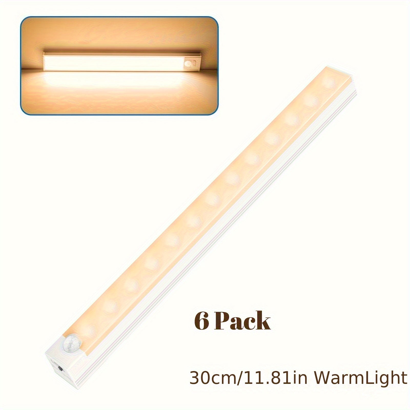 6 dona qayta tiklanadigan shkaf osti chiroqlari, harakat sensorli, sozlanadigan yorqinlik, plastmassa