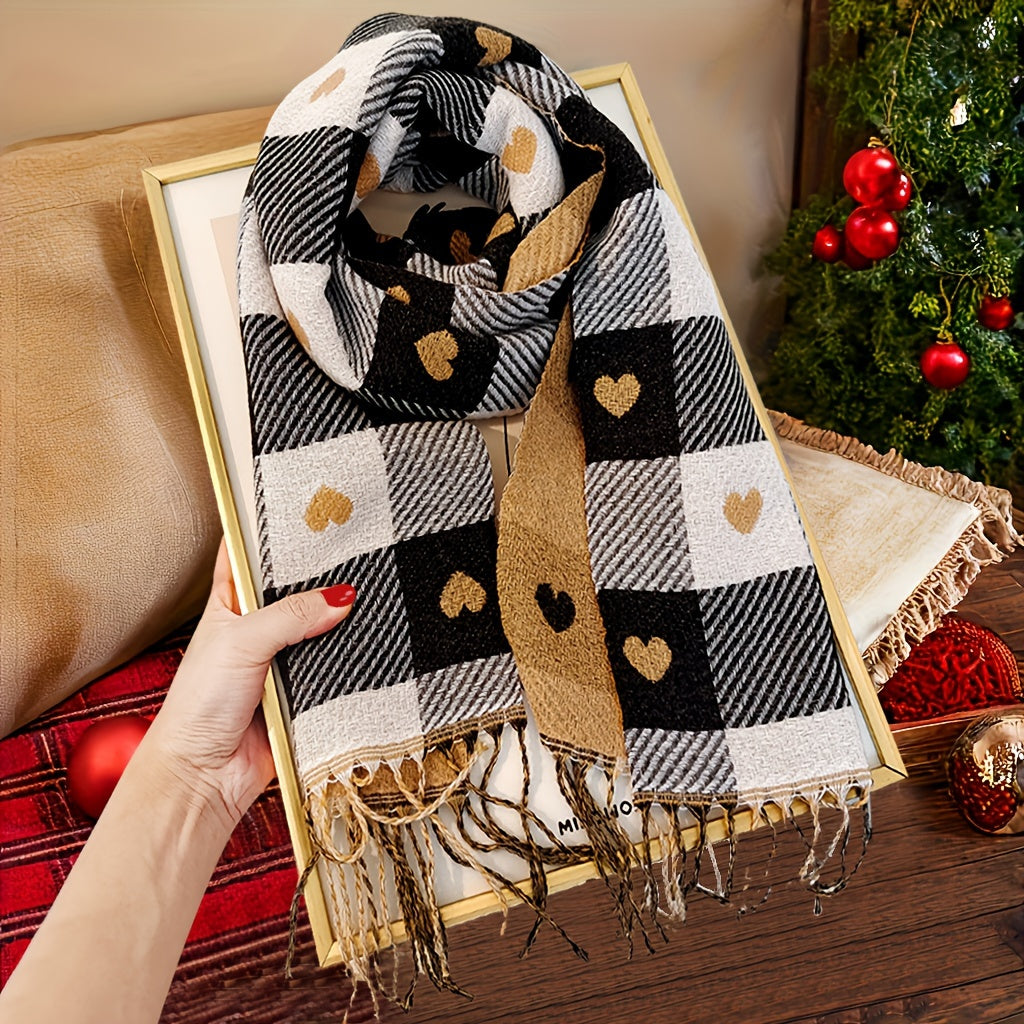 Women's Heart Print Scarf Soft Polyester Warm Windproof for Romantic Evenings