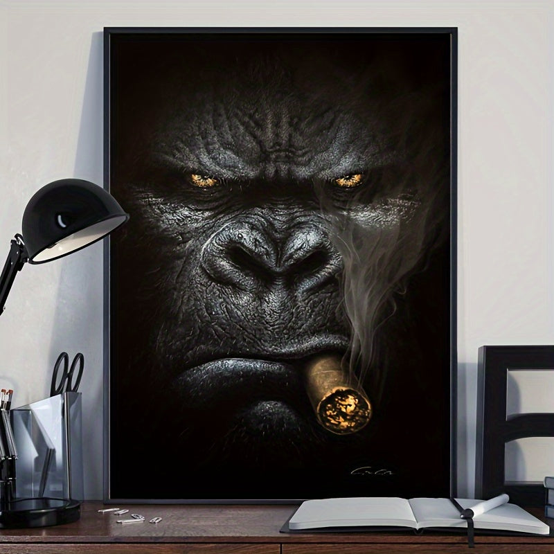 Frameless Canvas Wall Art Animal Monkey Smoking Portrait for Home Decor
