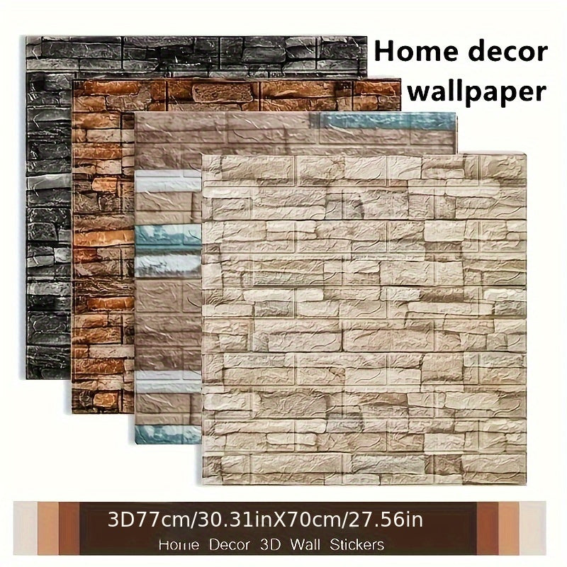 10pcs Self-Adhesive PVC 3D Brick Wall Stickers for Home Decor Bedroom Bathroom
