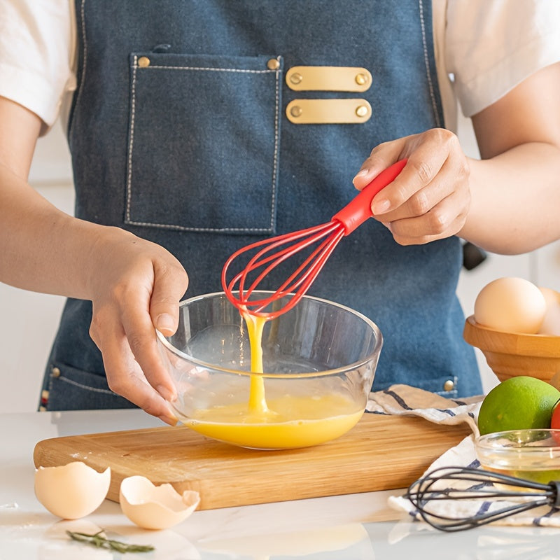Batidor de huevos manual de silicona roja para hornear y cocinar