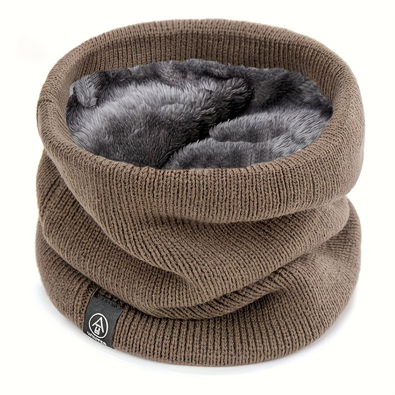 Fleece-Lined Neck Warmer Windproof Knit Scarf for Men Women Winter Solid Colors